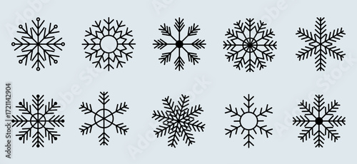 Set of Snowflakes Christmas design. Snowflakes icons. Snowflakes template. Snow winter. Nice element for Christmas banner, cards. Vector illustration