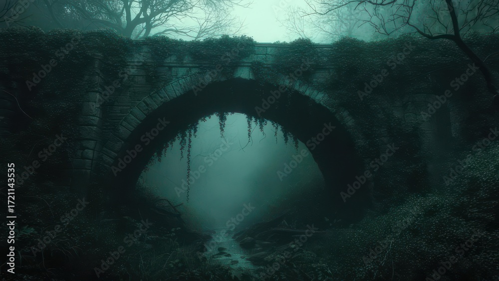 Fototapeta premium A Misty, Aged Stone Arch Bridge