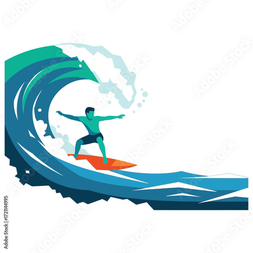 Surfing in the Ocean: A silhouette of a surfer skillfully rides a powerful ocean wave, embodying the spirit of adventure and the thrill of the open sea.