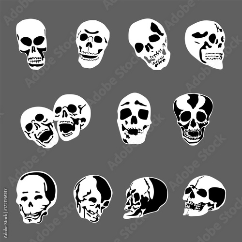 human skull set vector illustration, horror themes, and Halloween graphics