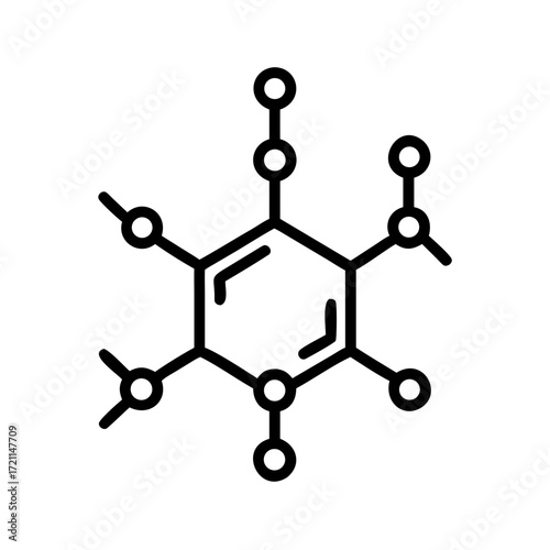 Chemical structure illustration of a molecular compound, showcasing interconnected atoms and bonds, representing scientific research and innovation in chemistry and molecular biology