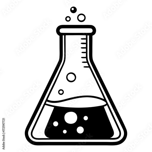 Laboratory flask illustration filled with bubbling liquid, showcasing scientific experimentation and discovery, emphasizing the importance of chemistry in research and education