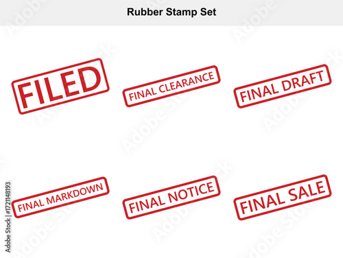 Red Rubber Stamp Set on White Background with Different Business Text
