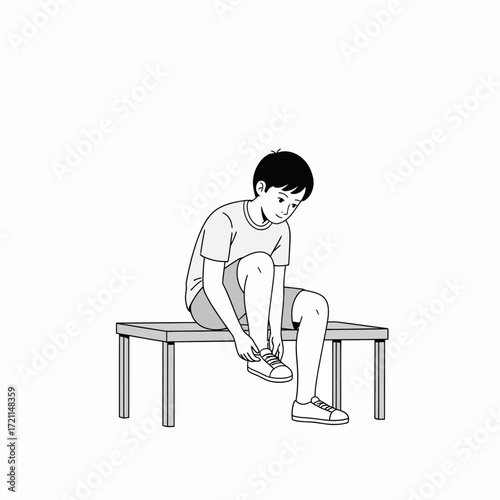 A clean minimalist vector illustration of a person putting on shoes.