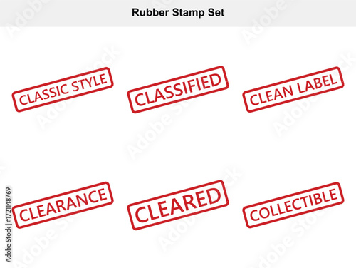 Red Rubber Stamp Set with White Background Featuring Classic Style and Clearance Words