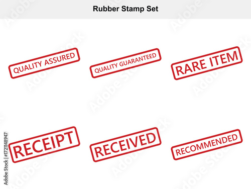 Red Stamp Set with Quality Assured, Guaranteed, Rare Item, Receipt, Received, Recommended
