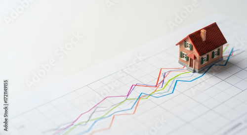 Foto Housing Market Growth Represented by Miniature House and Graphs.