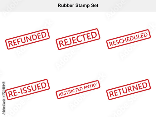 Rubber Stamp Set Red Ink with Refunded Rejected Rescheduled and More on White