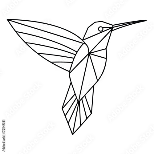 Geometric origami hummingbird flying line art design symbolizing grace and precision