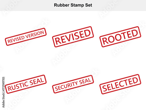 Rubber Stamp Set with Red Borders on a White Background Revised Version