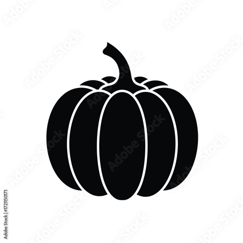 Simple black silhouette of a pumpkin with stem ideal for fall harvest and halloween decor silhouette