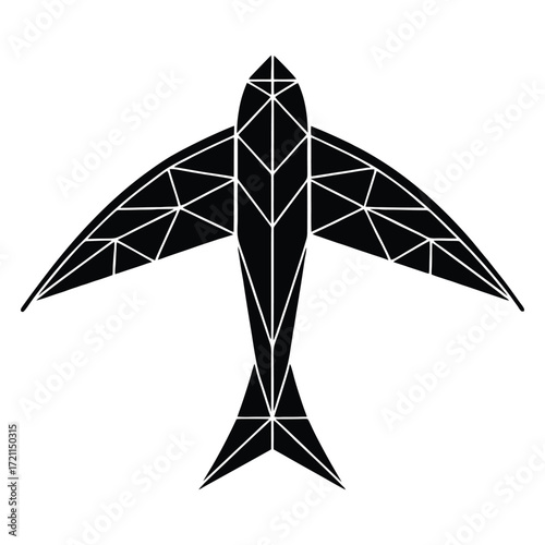 Geometric origami bird silhouette flying gracefully with detailed folds and sharp angles 