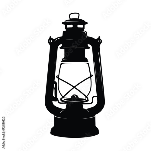 Vintage kerosene lantern silhouette isolated on white canvas for retro ambiance silhouette