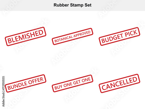 Set of Red Rubber Stamps Featuring Business Related Messages on White