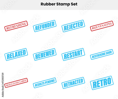 Rubber Stamp Set Featuring Retro Style and Varied Messaging On White Backdrop