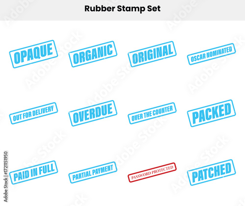 Rubber Stamp Set of Opaque Organic Original Words on White Background