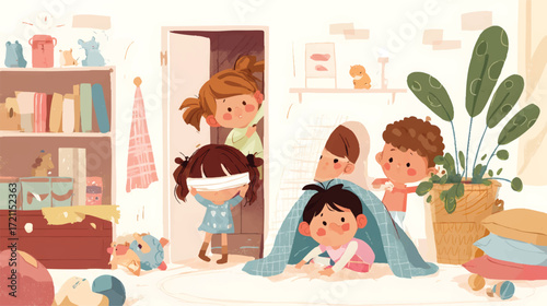 Children playing in a cozy room