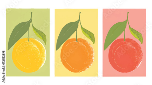 Stylized fruit illustrations in vibrant colors