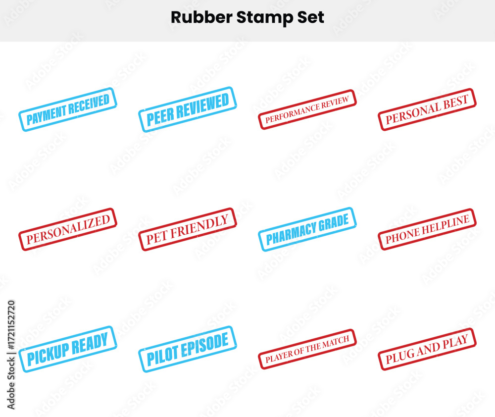 Obraz premium Rubber Stamp Set with Rectangular Borders and Various Text on White Background