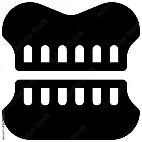 Denture. Outlined stroke vector icon with black-filled details.