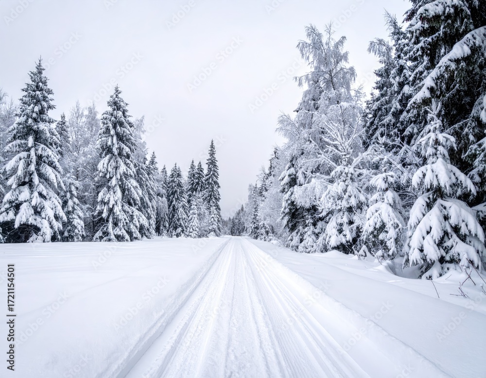 Obraz premium Snowy winter forest trail