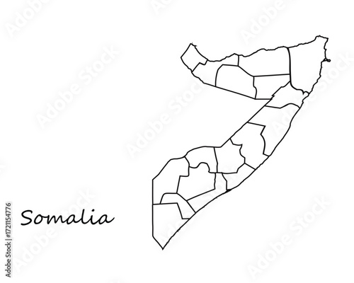 Somalia map regions outline black and white Vector 
