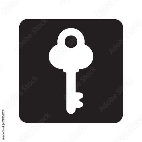 Key icon vector. Key logo design. Key vector icon illustration in square isolated on black background