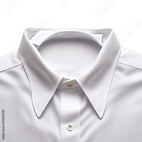 Close-up of a crisp, white dress shirt collar