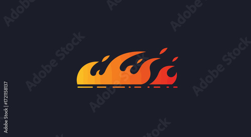 Fiery abstract shape with orange and yellow flames on