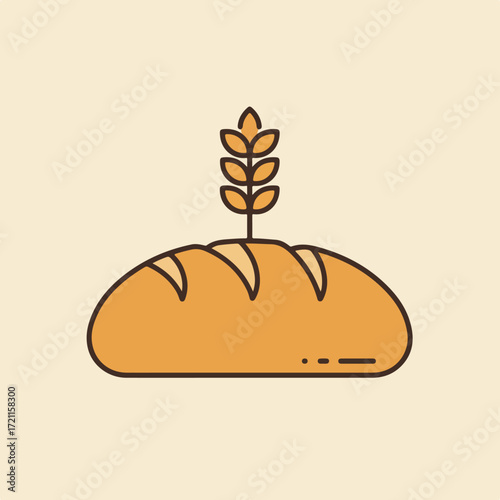 Cartoon of a loaf of bread with a wheat stalk