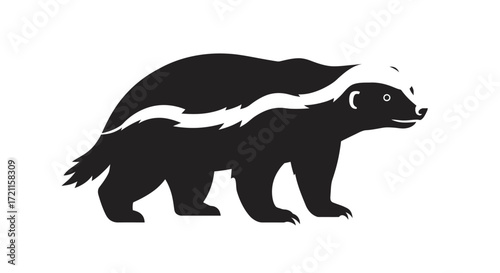 Dynamic black silhouette of a wolverine and skunk duo