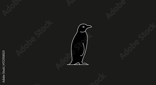 Charming penguin outline silhouette in black and white for various design applications