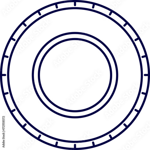Circular abstract design with black background and white lines featuring symmetry