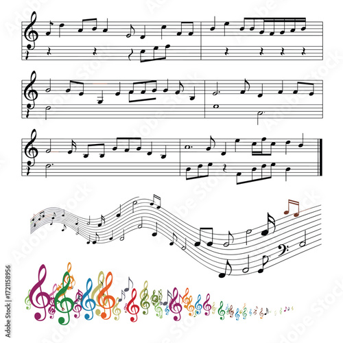A collection of musical notation elements for artistic expression and educational purposes.