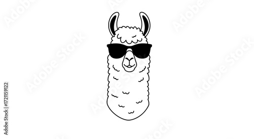 Cool llama wearing sunglasses hand drawn sketch funny animal portrait for apparel and design