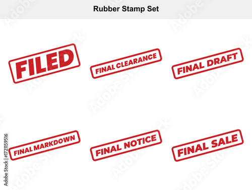 Red Rubber Stamp Set Filed, Final Clearance, Draft, Markdown, Notice, and Sale