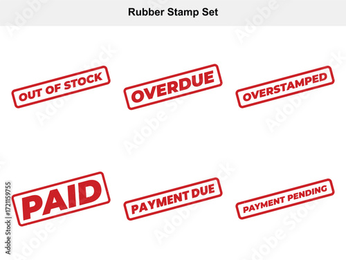 Red Rubber Stamp Set Featuring Business Terms Isolated on a White Background