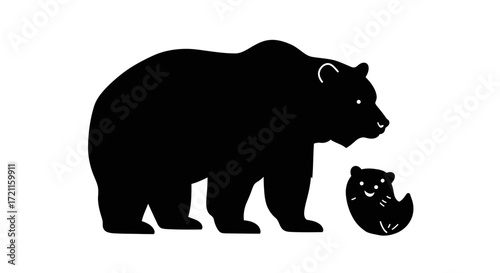 Silhouette of a mother bear and cub in black and white a symbol of nature and wildlife protection