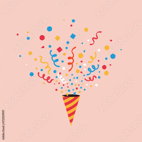 Party popper exploding with confetti