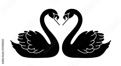 Elegant black swans forming a heart shape symbolizing love and romance beautifully depicted