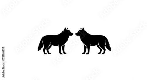 Two silhouette wolves facing each other majestic canines standing side by side wildlife art