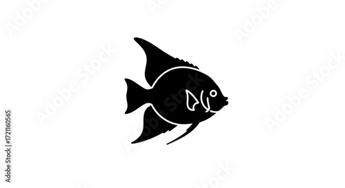 Adorable silhouette of a tropical angelfish with playful bubbles artistic simple design