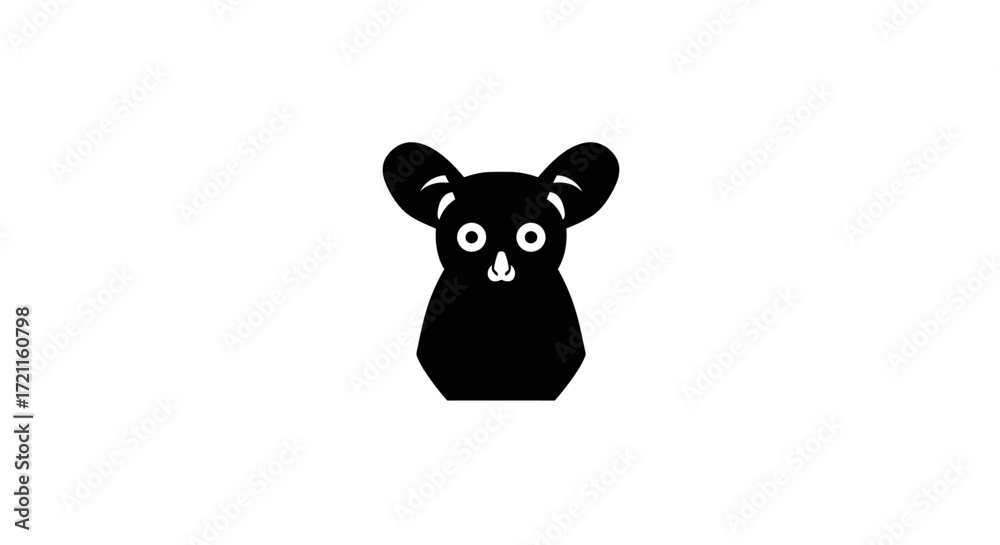Obraz premium Charming black silhouette of a cute bear character with big ears and expressive eyes