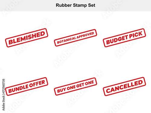 Rubber Stamp Set with Phrases Blemished, Botanical, Budget, Bundle, Buy, Cancelled