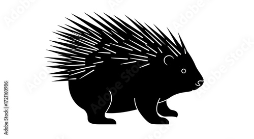 Silhouette of a porcupine with spikes facing forward wildlife animal art