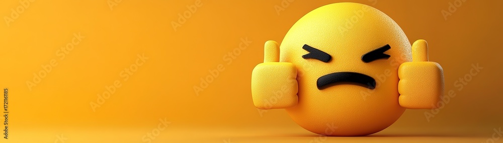 Obraz premium Expressing anger with a yellow emoji digital artwork minimalist style vibrant background close-up view emotions representation