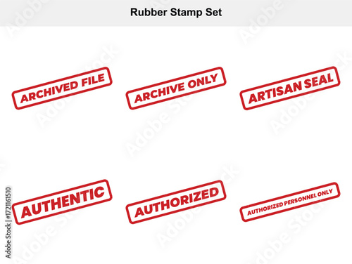 Set of Six Rectangular Red Rubber Stamps with White Background