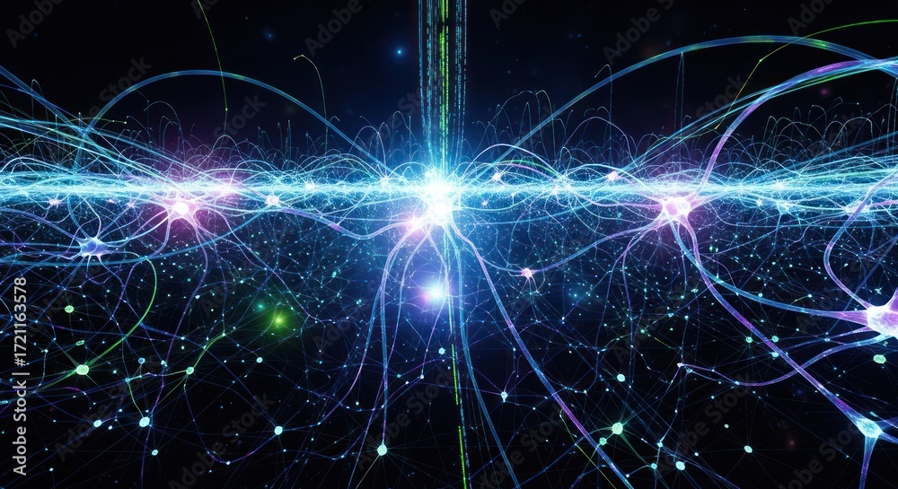 Obraz premium Illustration of glowing connections, networks and neural activity