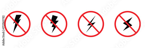 Set of no electricity signs. no lightning symbol, ban. blackout icons, power outage, bright warning .Vector illustration . Eps 10 .