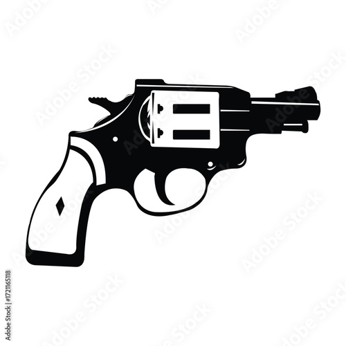 classic pistol silhouette vector art on white background, gun vector with line art,  revolver